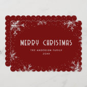 Modern Red Silver Snowflake Snow Christmas Card Feestdagenkaart (Voorkant / Achterkant)