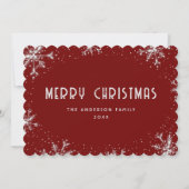 Modern Red Silver Snowflake Snow Christmas Card Feestdagenkaart (Voorkant)