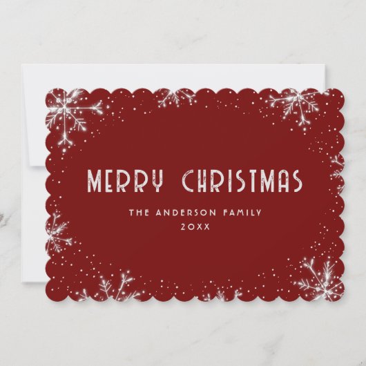 Modern Red Silver Snowflake Snow Christmas Card Feestdagenkaart (Voorkant)