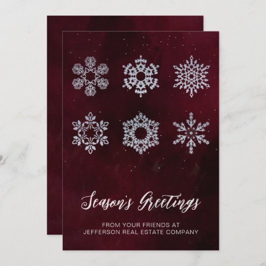 Modern Red Silver Snowflakes Business Feestdagenkaart (Voorkant / Achterkant)