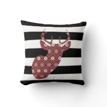 Modern Red Snow Deer Black + White Stripes