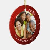 Modern Red Snowflake 2 Foto Familienaam Keramisch Ornament (Rechts)