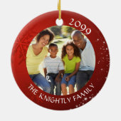 Modern Red Snowflake 2 Foto Familienaam Keramisch Ornament (Achterkant)