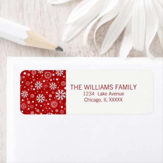 Modern Red Snowflake Holiday Return Label (Insitu)