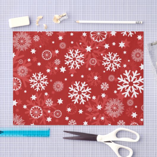 Modern Red Snowflake-kerstcadeaupapier Tissuepapier (Craft)