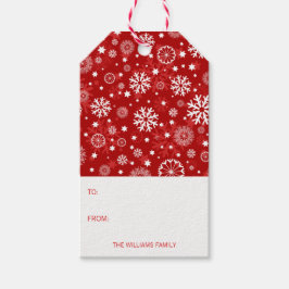 Modern Red Snowflake kerstfeestdag Label Cadeaulabel