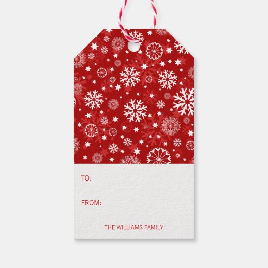 Modern Red Snowflake kerstfeestdag Label Cadeaulabel (Achterkant)