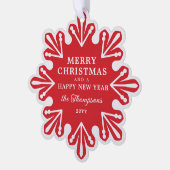 Modern Red Snowflake Merry Christmas Photo Ornament Kaart (Links)