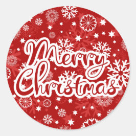 Modern Red Snowflake Merry kerstSticker Ronde Sticker