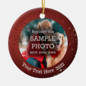 Modern Red Snowflake Stars op 2 foto Keramisch Ornament (Voorkant)