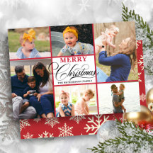 Modern Red Snowflakes Elegant Script Photo Collage