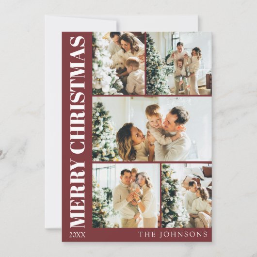 Modern Red Stijlvolle Familie Kerstvakantie Kaart (Voorkant)