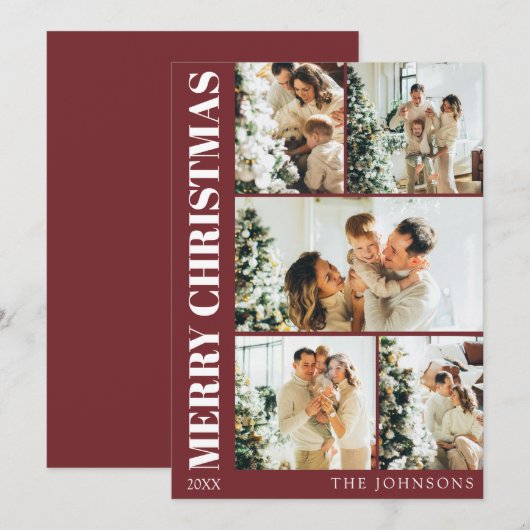 Modern Red Stijlvolle Familie Kerstvakantie Kaart (Voorkant / Achterkant)