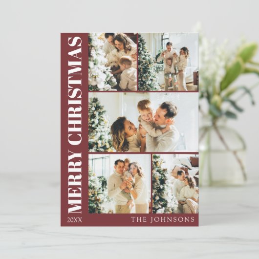 Modern Red Stijlvolle Familie Kerstvakantie Kaart (Staand voorkant)