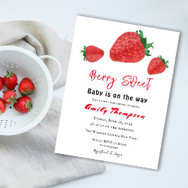Modern Red Strawberry Berry Sweet Baby shower Kaart