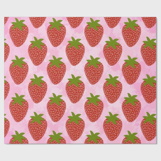 Modern Red Strawberry Pattern roze Waterverf Cadeaupapier (Vlak)