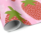 Modern Red Strawberry Pattern roze Waterverf Cadeaupapier (Rol Hoek)