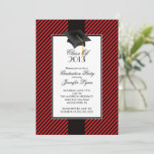 Modern Red Stripe Gradupe Party Invitation Kaart (Staand voorkant)