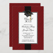 Modern Red Stripe Gradupe Party Invitation Kaart (Voorkant / Achterkant)