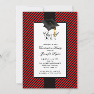 Modern Red Stripe Gradupe Party Invitation Kaart