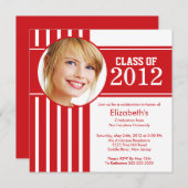 Modern Red Stripe Photo Graduparty Kaart (Voorkant / Achterkant)