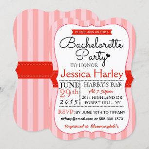 Modern Red Stripes Bachelorette Party Kaart