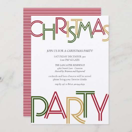 Modern Red Stripes Green Gold-kerstfeest  Kaart (Voorkant / Achterkant)