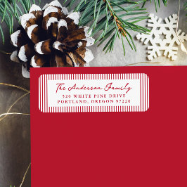 Modern Red Stripes Holiday Return Address Etiket