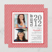 Modern Red Stripes Photo Afstuderen Invitation Kaart (Voorkant / Achterkant)