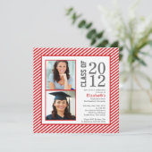 Modern Red Stripes Photo Afstuderen Invitation Kaart (Staand voorkant)
