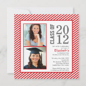 Modern Red Stripes Photo Afstuderen Invitation Kaart (Voorkant)