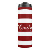 Modern Red Stripes Script Thermosbeker (Voorkant)