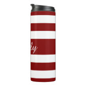 Modern Red Stripes Script Thermosbeker (Geroteerd rechts)