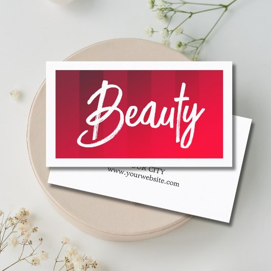 Modern Red Stripes White Beauty Hair Makeup Visitekaartje