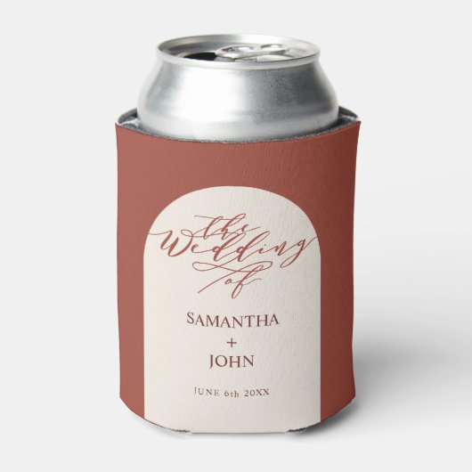 Modern Red Terracotta Calligraphy Wedding Favors Blikjeskoeler (Blikje Voorkant)