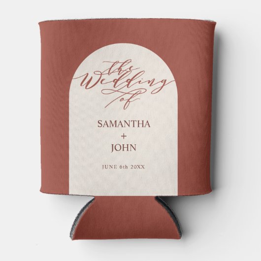 Modern Red Terracotta Calligraphy Wedding Favors Blikjeskoeler (Voorkant)