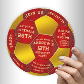 Modern Red Text Soccer Ball Birthday Invitation  Save The Date
