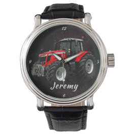 Modern Red Tractor Horloge