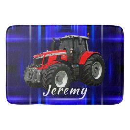 Modern Red Tractor op blauw Badmat