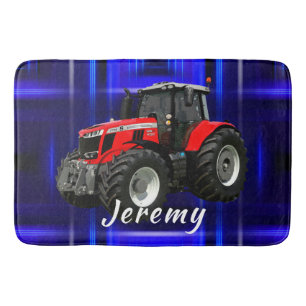Modern Red Tractor op blauw Badmat