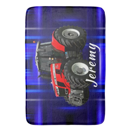Modern Red Tractor op blauw Badmat (Voorkant Verticaal)