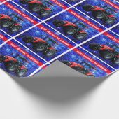 Modern Red Tractor op blauw Cadeaupapier (Hoek)