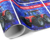 Modern Red Tractor op blauw Cadeaupapier (Rol Hoek)