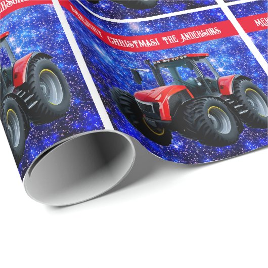 Modern Red Tractor op blauw Cadeaupapier (Rol Hoek)