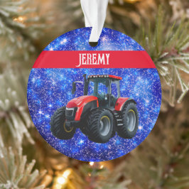 Modern Red Tractor op blauw Ornament