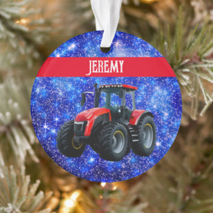 Modern Red Tractor op blauw Ornament