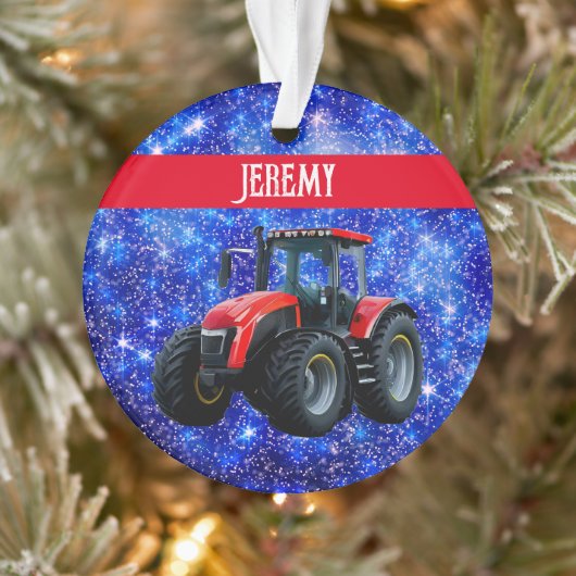 Modern Red Tractor op blauw Ornament (Boom)