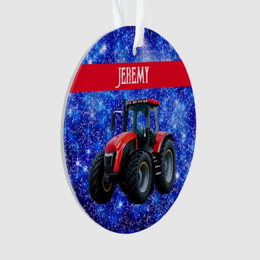 Modern Red Tractor op blauw Ornament (voorkant)