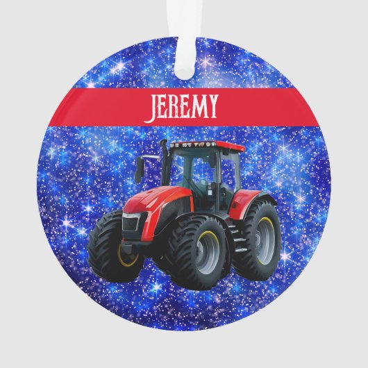 Modern Red Tractor op blauw Ornament (achterkant)