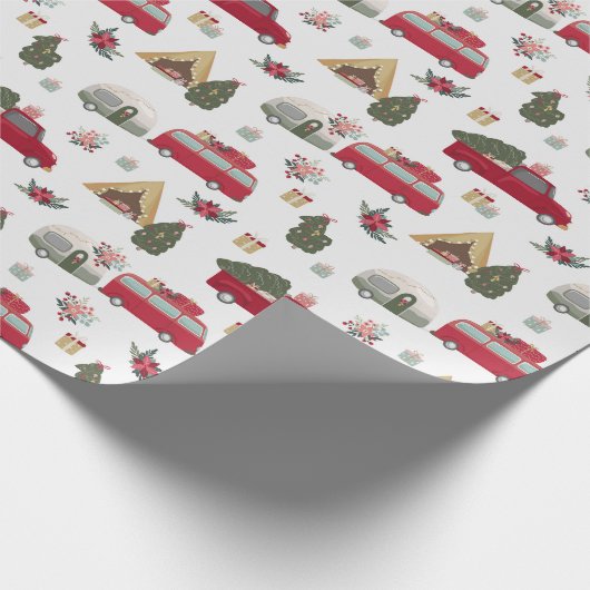 Modern Red Truck Trailer Vacking Kerstmis Cadeaupapier (Hoek)